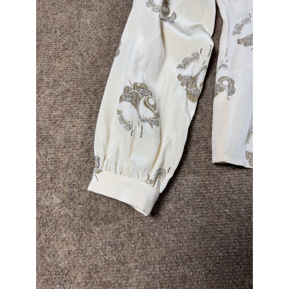 Jones New York Silk Blouse Long Sleeve Button Up Cream Shirt Size 8 Gold - Picture 4 of 8